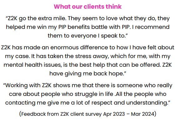 Z2K_trust's tweet photo. 📢 Calling anyone who supports low-income Londoners!

We are taking referrals for our Pro Bono Project - which had a 92% success rate for appeals in 2023.

We can help with PIP form-filling, or appeals against PIP and WCA decisions. 

https://t.co/u0oTFYnwtc https://t.co/eocSnsAlyN