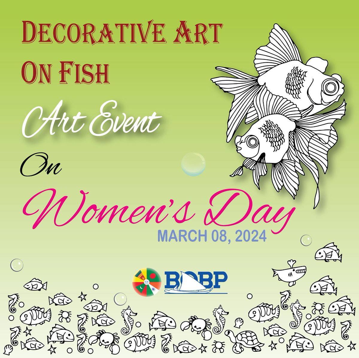 'Decorative Art on Fish' is the theme of the art event that BOBP is hosting. It will be held in the BOBP office from 11:00 AM to 3:00 PM. Eight to ten gifted female artists and art students will participate in the event, showcasing their abilities and producing amazing works.