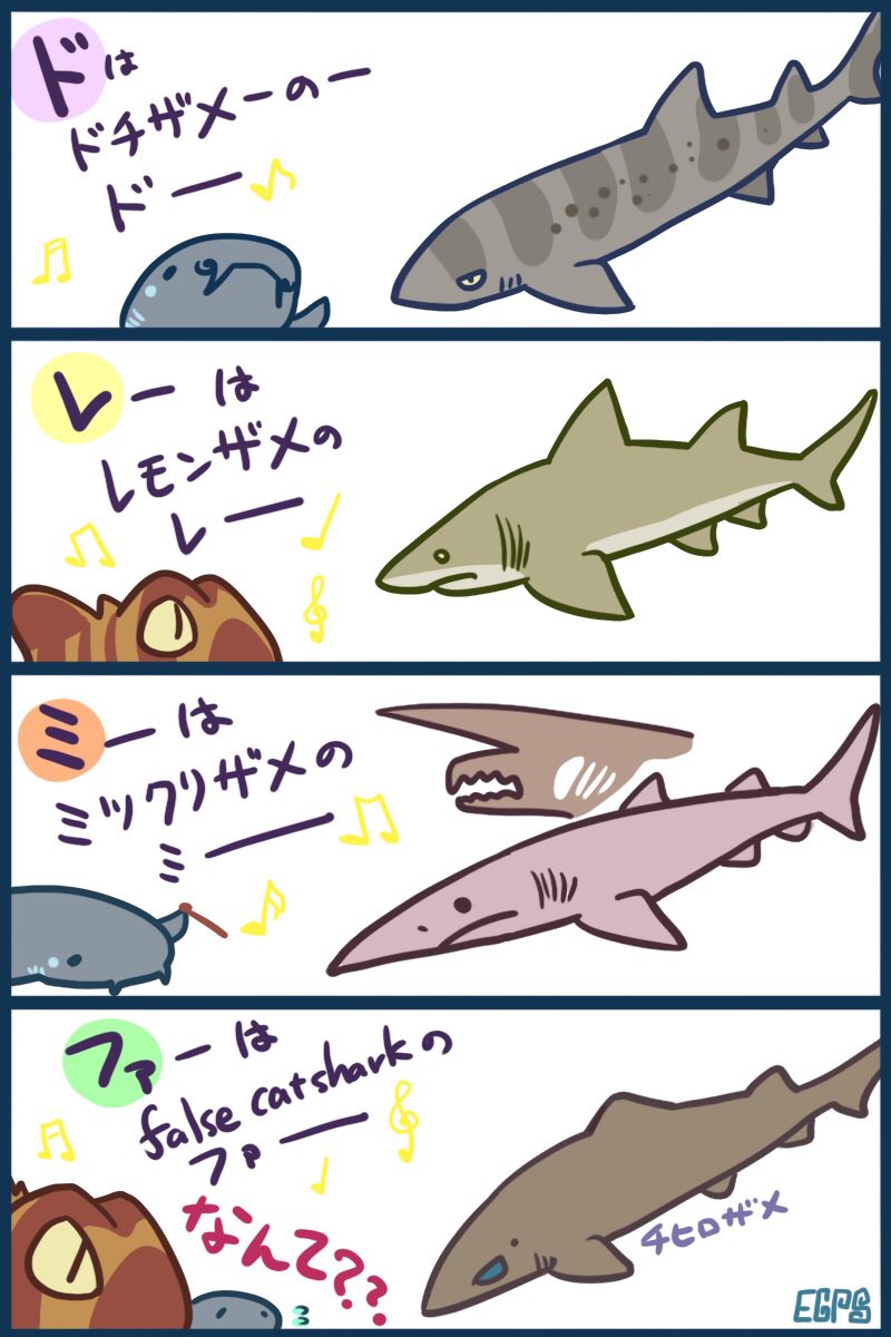 ネコザメさんページ イヌザメさんとネコザメさん #サメ #shark このネタ昔やったな