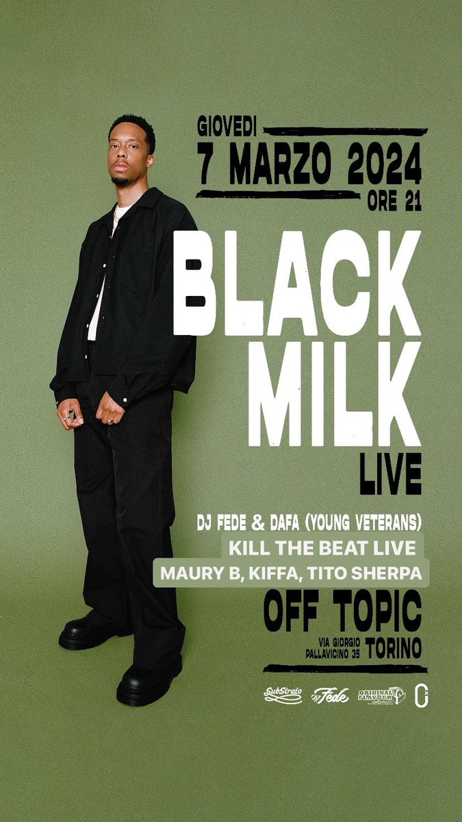Motor City to Motor City questa sera imperdibile <a href="/black_milk/">Black Milk</a> Live @ Off Topic Torino con in aperuta Kill the Beat w/<a href="/MauryB6/">Maury B</a> <a href="/8steps_KIFFA/">KIFFA</a> Tito Sherpa + Young Veterans (<a href="/DjFede/">Dj Fede</a> &amp; Dafa) LINK: link.dice.fm/z19db028241e