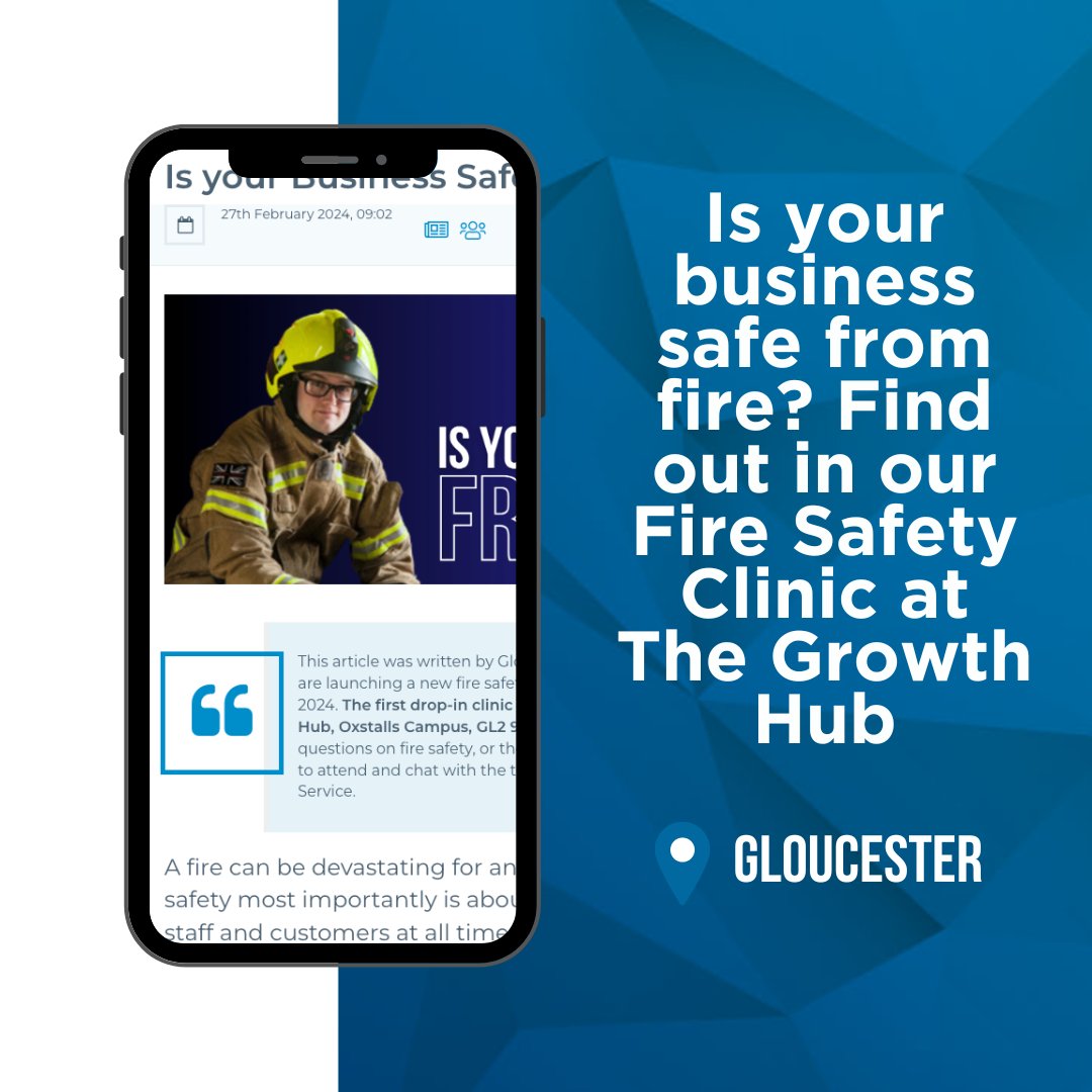 The Growth Hub - Gloucestershire (@thegrowthhubbiz) on Twitter photo Is your business safe from fire? ๐ฅ
That's a question that'll be asked by the <a href="/Glosfire/">Gloucestershire Fire and Rescue Service</a> and Rescue Service in their fire safety clinic, run for Gloucestershire-based businesses! ๐งโ๐
Find out more ๐ brnw.ch/21wHEn5
#TheGrowthHub #Gloucester #News #FireSafety Is your business safe from fire? ๐ฅ
That's a question that'll be asked by the <a href="/Glosfire/">Gloucestershire Fire and Rescue Service</a> and Rescue Service in their fire safety clinic, run for Gloucestershire-based businesses! ๐งโ๐
Find out more ๐ brnw.ch/21wHEn5
#TheGrowthHub #Gloucester #News #FireSafety