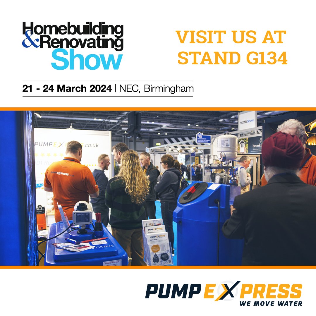 PumpExpressLtd's tweet image. Come join us at the Homebuilding &amp;amp; Renovating show! We are exhibiting on the 21st-24th of March at the NEC Birmingham - Stand G134 -

#PumpExpress #NEC #HomeBuildingAndRenovatingShow #HYBS #March #Water #Boosting #WaterBoosting #Pumps #WaterTreatment #WaterSofteners