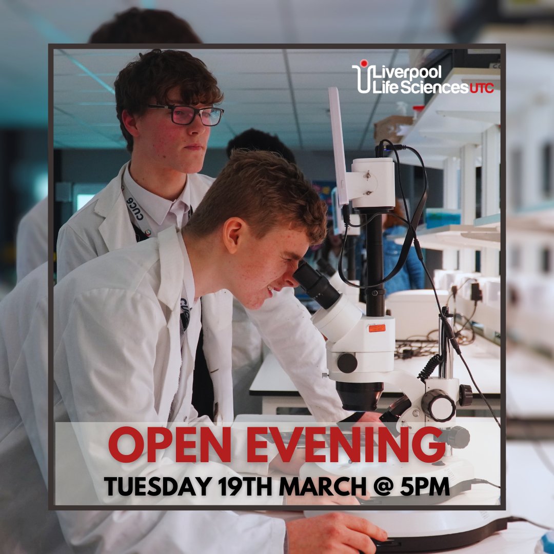 Discover the endless possibilities awaiting you at Liverpool Life Sciences UTC! Join us for our upcoming Open Evening on 19th March at 5pm. Don't miss out on your chance to unlock a world of opportunities for your future. Get your tickets now! : eventbrite.co.uk/e/life-science…