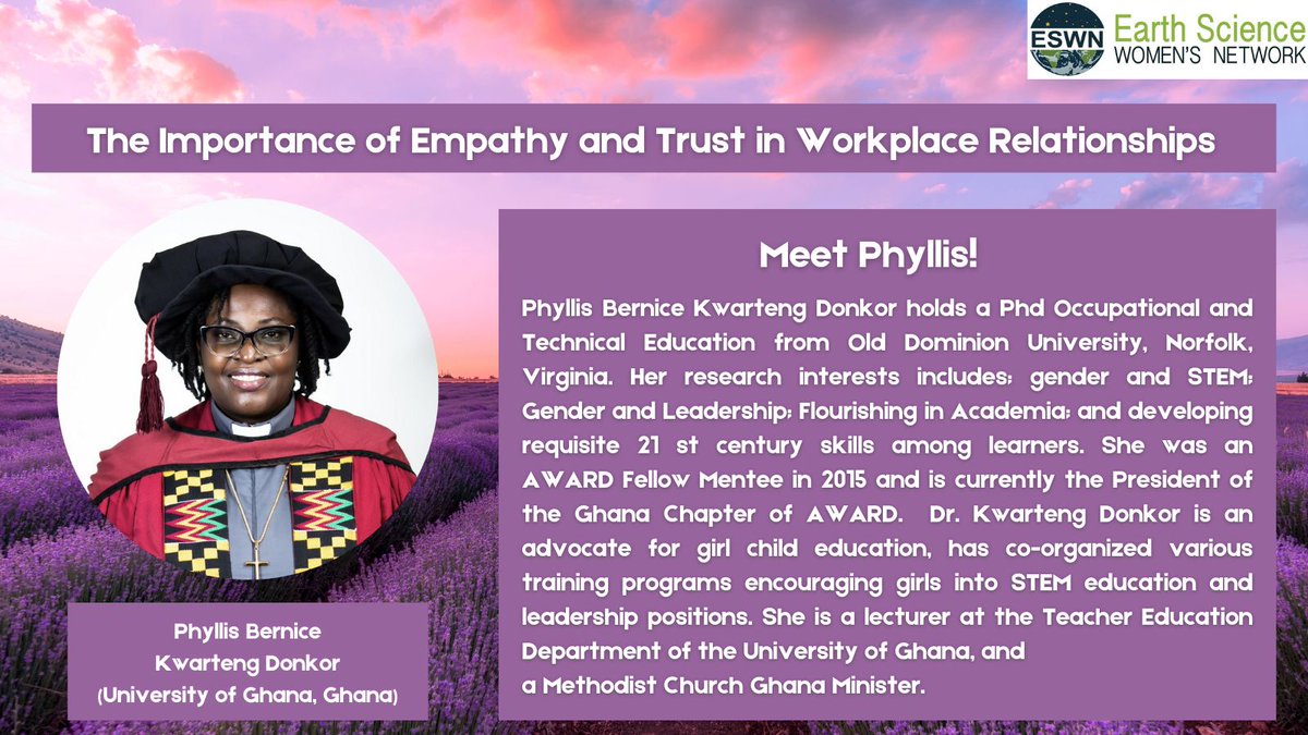 Meet Phyllis! Phyllis Bernice Kwarteng Donkor has a PhD from Old Dominion University. Her research includes: gender and STEM; gender and leadership; and flourishing in academia. She will be a panelist at Empathy and Trust in the Workplace March 27: buff.ly/3SAETEM