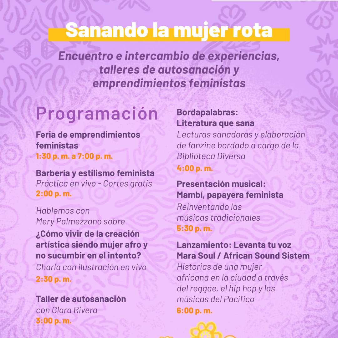 Les invitamos este sábado 9 de marzo, desde la 1:30 p.m a que nos encontremos para conmemorar este mes y exaltar los logros y las luchas sobre los derechos, la equidad y la libertad de las mujeres. ¡Bordamos, leemos, nos encontramos, reflexionamos, creamos, bailamos y sanamos!