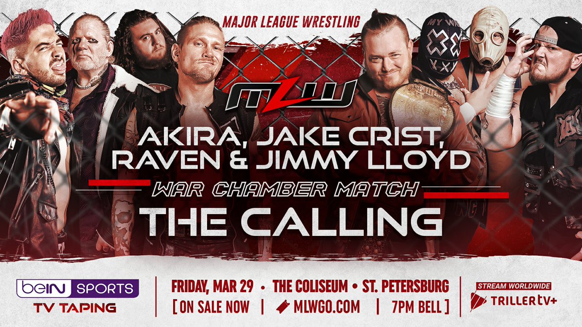 Raven returns! Second War Chamber cage match set for Tampa 3/29 MLW today announced a second War Chamber match: The Calling (Sami Callihan, Rickey Shane Page, Cannonball & Talon) vs AKIRA, Raven, Jimmy Lloyd & Jake Crist at the beIN SPORTS TV taping portion of MLW WAR CHAMBER…