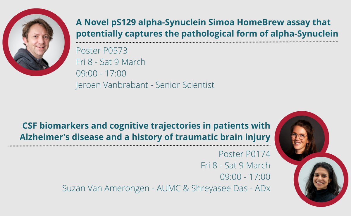 Another insightful day at #ADPD2024! Grab a☕️and visit our posters on: 🔬the performance of our in-house pS129 synuclein prototype assay 🧠the distinct core and synaptic CSF biomarker profiles & cognitive trajectories investigated in #alzheimers patients with a history of TBI