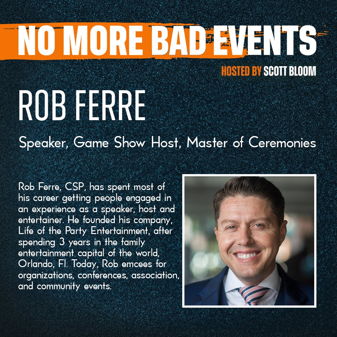Today’s No More Bad Events podcast guest is our good friend <a href="/robferre3/">Rob Ferre</a>. Rob is a veteran game show host and shares his insights on using games to heighten audience engagement. Thanks to our podcast host, <a href="/BloomConnects/">Scott Bloom</a>! 

lnkd.in/gbQMfnyE

#NoMoreBadEvents