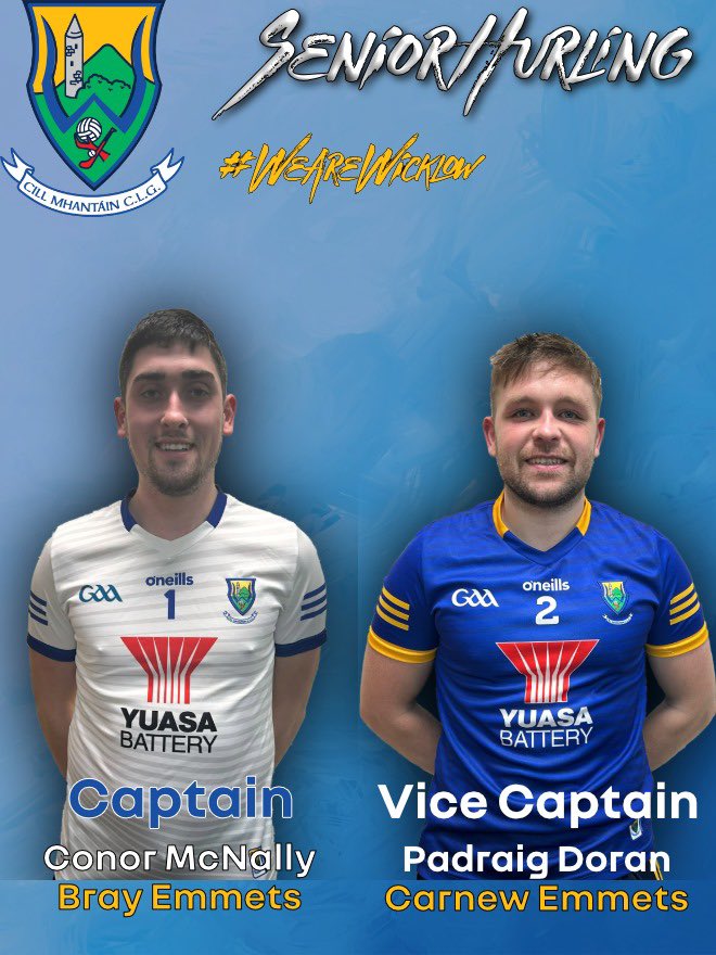 🔵🟡 CAPTAIN 2024 🔵🟡 Conor McNally from Bray Emmets has been named the Senior Hurling Captain for 2024. Conor will be ably assisted by vice-captain Pádraig Doran from Carnew Emmets. #officialwicklowgaa #WicklowGAA #YuasaBattery #YUASA #echelon #Beakonshaw #FightingForTheFactor