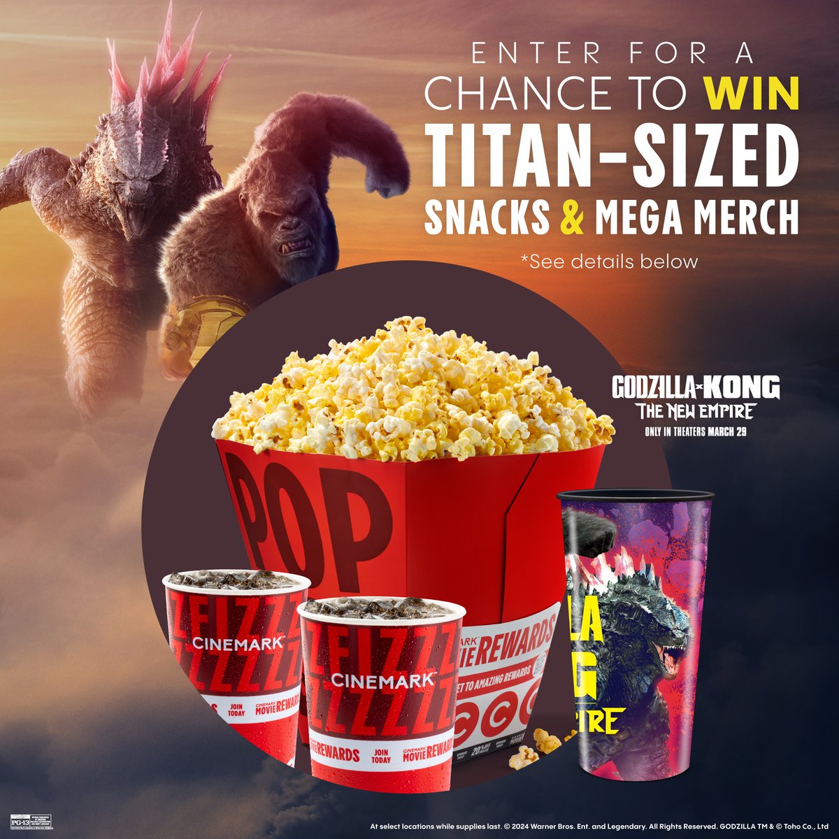 🚨 GIVEAWAY 🚨 FOLLOW US and RT this post for a chance to win a #GodzillaXKong prize pack! No Purchase Necessary. U.S/D.C. only, 18+. See Official Rules for all details. Enter by 4/4/2024 Rules: cur.lt/2zbl5okl1 #CinemarkPrizePackSweepstakes