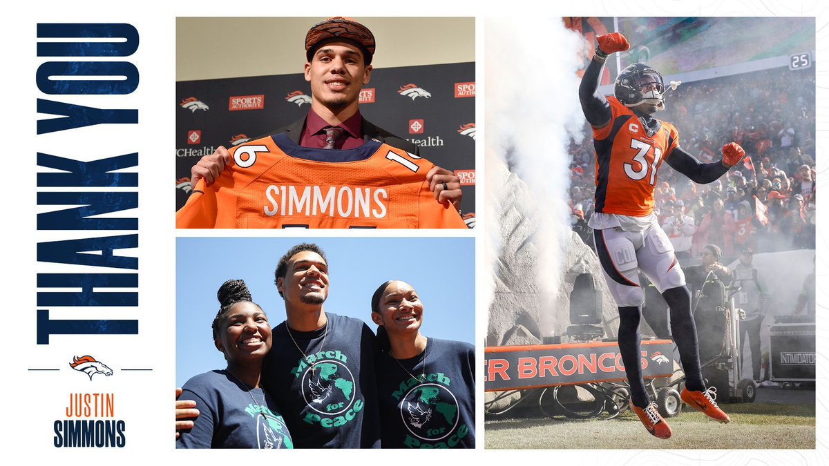 For the last eight years, you’ve been the epitome of what it means to be a Bronco — both on and off the field. We can’t thank you enough for the immeasurable impact you’ve left on #BroncosCountry, @jsimms1119. 🧡