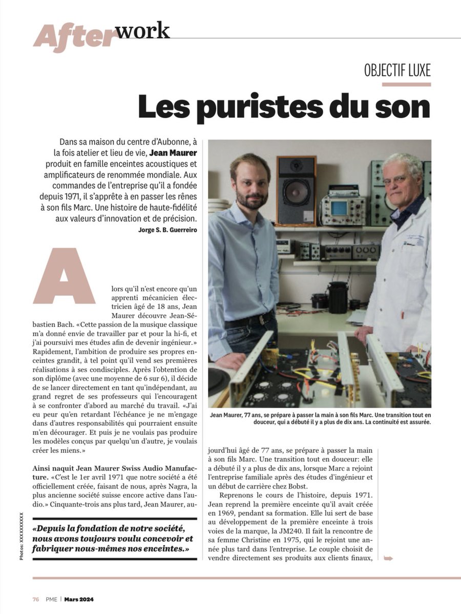 Jorge_JSBG's tweet photo. Maintenant en kiosques : mon premier article pour @PME_Magazine . Je suis parti à la rencontre de Jean Maurer Swiss Audio Manufacture SA, fabricants  d‘enceintes et amplis. Le saviez-vous? Le savoir faire suisse en matière de hif-fi est sans égal! https://t.co/IeazwZOU3p