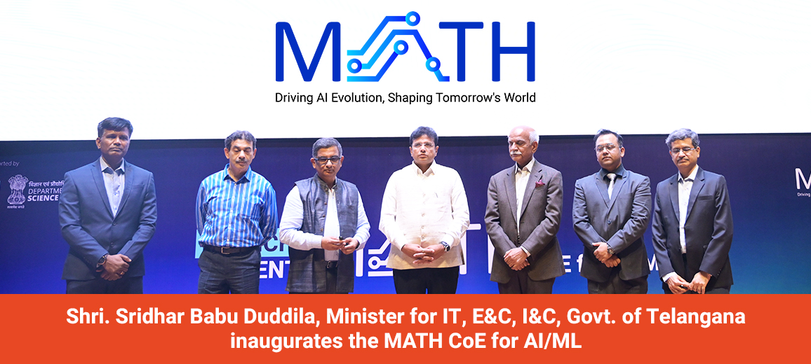 Shri. @Min_SridharBabu, IT Minister of Telangana, inaugurated the @MATHAIMl Centre of Excellence for Artificial Intelligence and Machine Learning, unveiling the logo that mirrors MATH's vision for the future of AI. #InnovateWithTHub #AL #ML @OffDSB