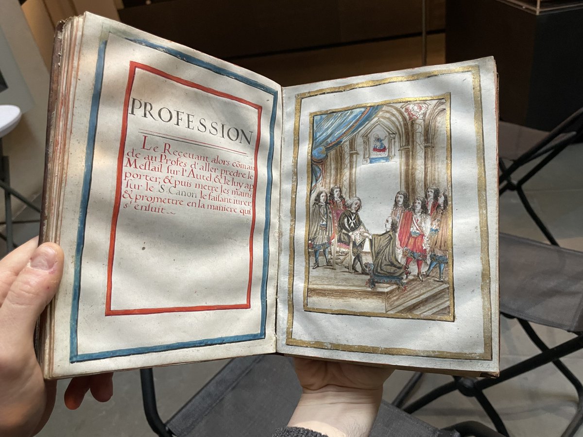 It's #WorldBookDay and here is one of the treasures from our Historic Library: an illuminated manuscript from 1631 containing watercolour illustrations of the ceremonies of joining the Order of St. John of Jerusalem in the 17th century. mosj.koha-ptfs.co.uk/cgi-bin/koha/o…