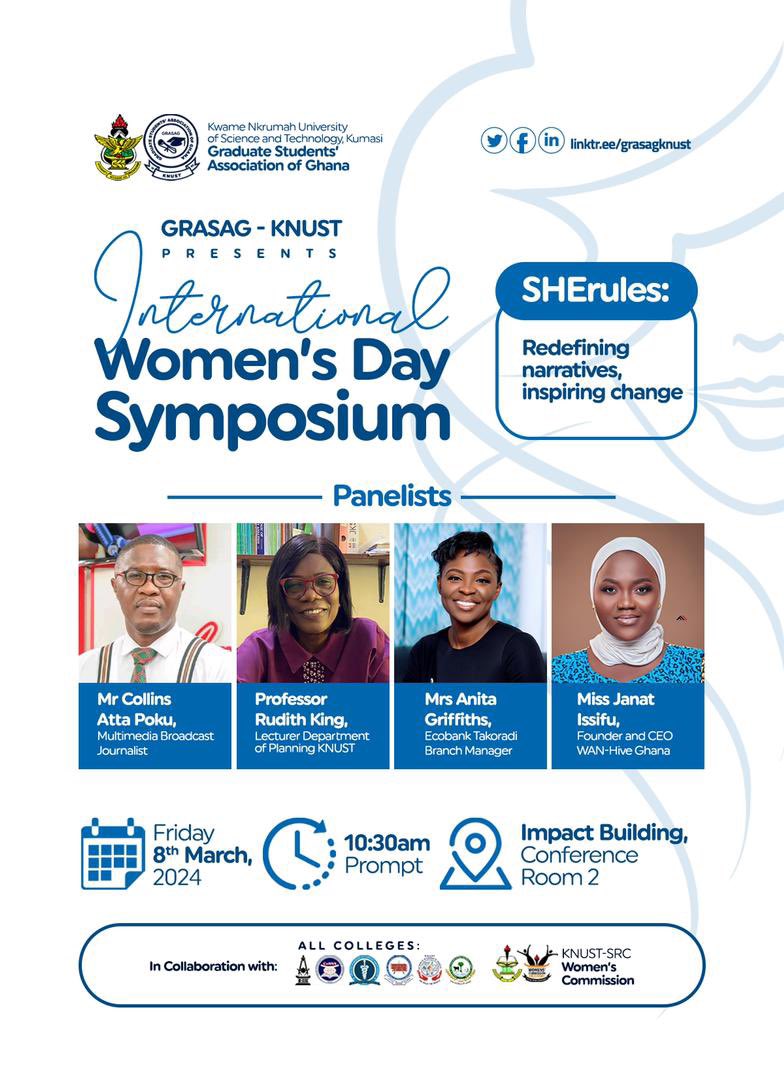 As we celebrate International Women’s Day and inspire inclusion across all spheres, I am happy to join <a href="/GRASAGKNUST/">GRASAG-KNUST</a> and other experienced panelist as we celebrate the strides made so far and empower today’s woman to redefine narratives 
#WANHiveimpacts #IWD #InspireInclusion2024