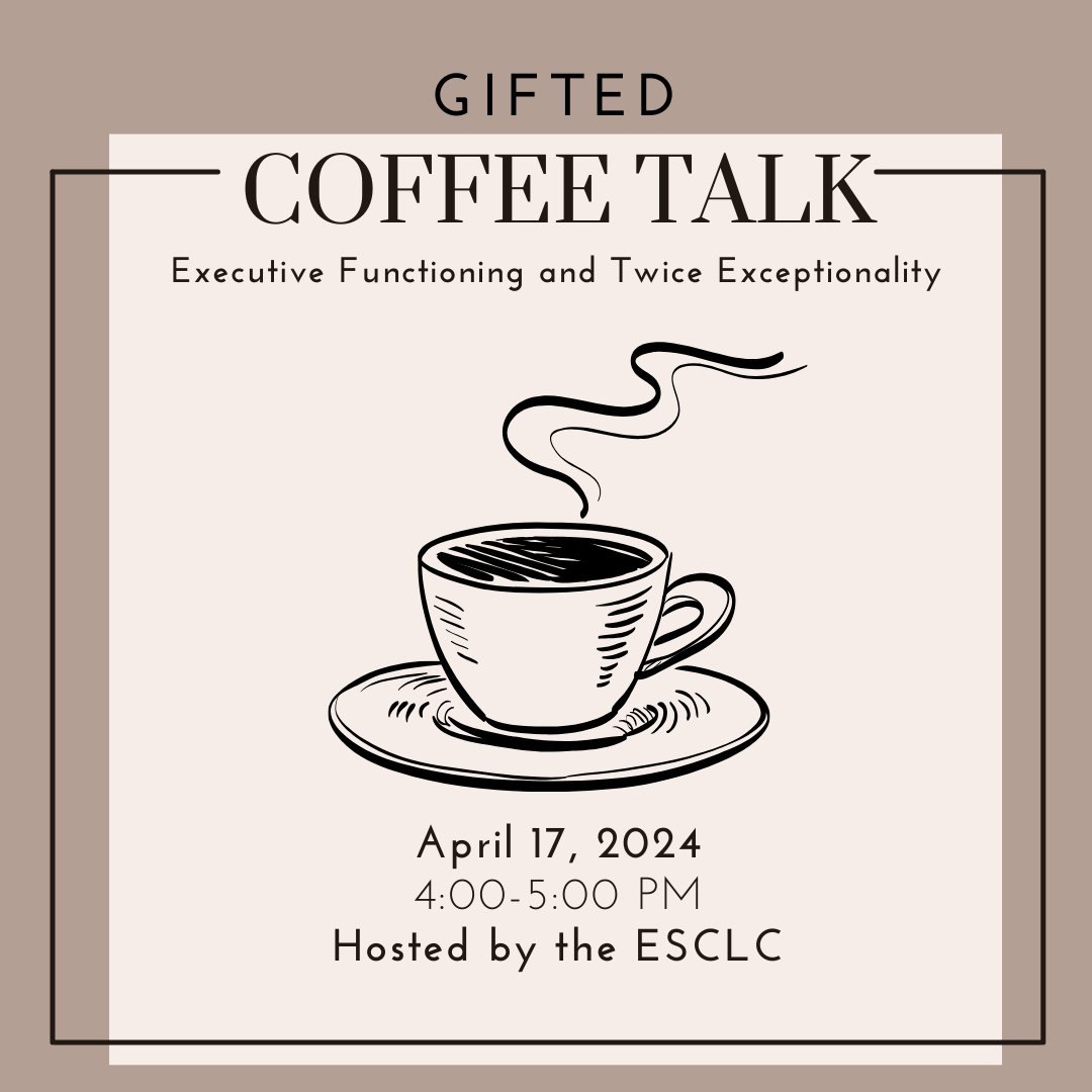 Join us for an engaging session tailored to educators, administrators, and parents of gifted students. This April we will explore executive functioning skills and twice exceptionality over a cup of coffee or tea. 

Register in the link. loraincountyesc.org/protected/Even…

#gifted