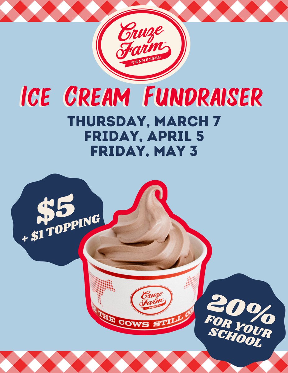 🍦😋
Cruze Farm will be selling their delicious ice cream during lunch today! Be sure to have your student stop by between 11:45 to 2:00. Enjoy!  <a href="/HallsHighTN/">Halls High School</a>