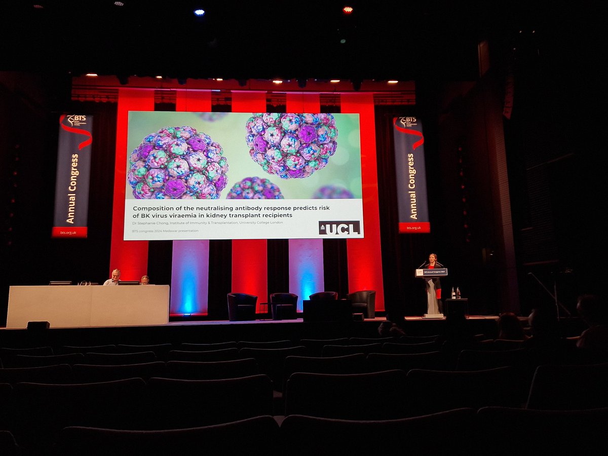 BTStransplant's tweet photo. More interesting experimental data presented by Stephanie Chong in the Medawar Medal session, exploring how the humoral immune response can predict the risk of BK viraemia in renal transplant recipients. #MedawarMedal #BTS2024 https://t.co/aFd8qEE46Z