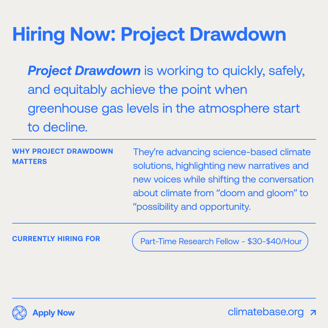 Project Drawdown is hiring! Founded in 2014, @ProjectDrawdown is a pioneering nonprofit dedicated to achieving 'Drawdown' — the pivotal moment when greenhouse gas levels in the atmosphere begin to decline. From cities and corporations to educators and activists, Project…