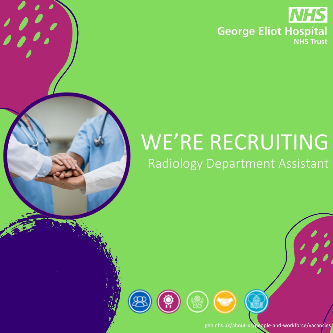 An exciting opportunity for a Radiology Assistant to work within the MRI team here at the George Eliot Hospital Trust. Link to apply - jobs.nhs.uk/candidate/joba… #NHS #Career #Teameliot #Assistant #Nuneaton