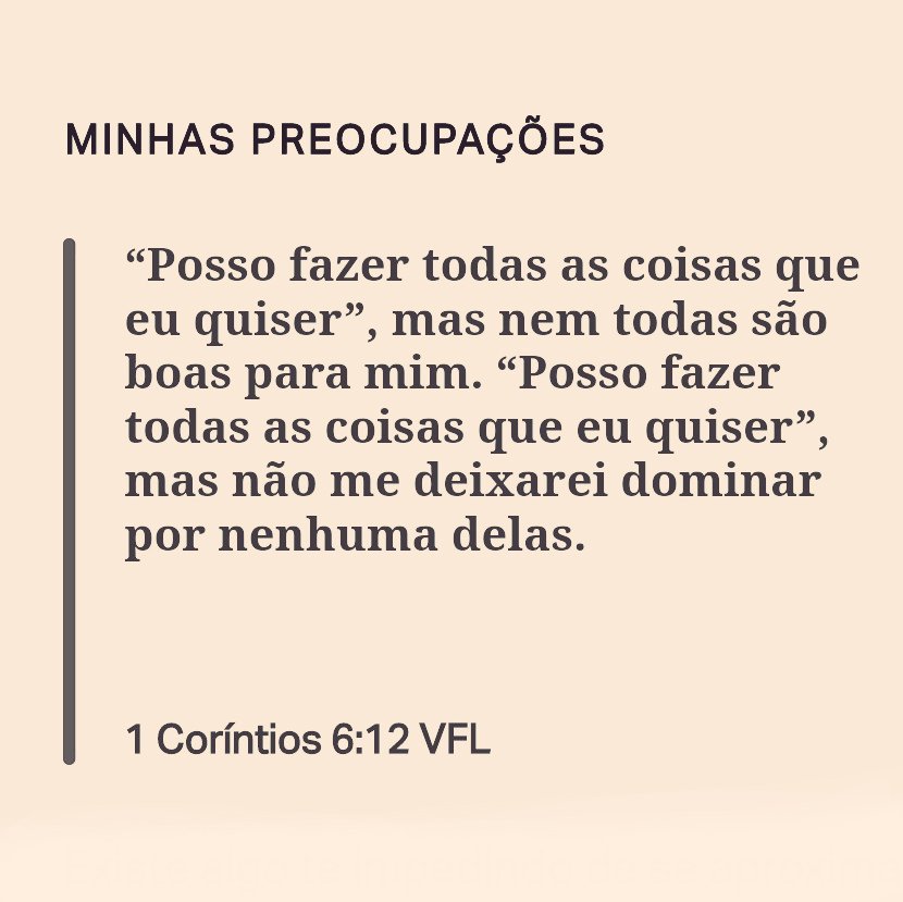 MensageirodaPa6's tweet photo. 1 Coríntios 6:12

Existe algo te impedindo de se aproximar de Deus? Seja honesto com Ele sobre como você está se sentindo, e conte suas preocupações. https://t.co/eWMUdPpAhv