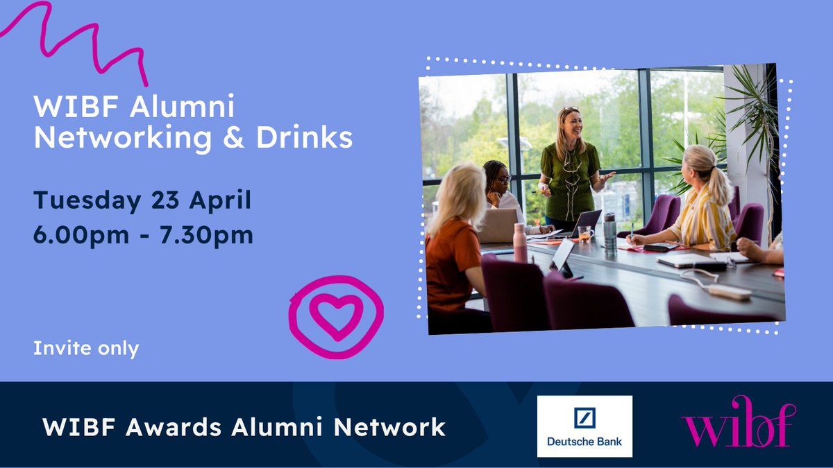 ⭐ Calling WIBF Awards Alumni! ⭐ We are delighted to announce that the Alumni Network will be meeting for networking and drinks on the evening of Thursday 23 April, kindly hosted by Ruth McMaster and Deutsche Bank at their offices in Canary Wharf. If you are a past winner of a