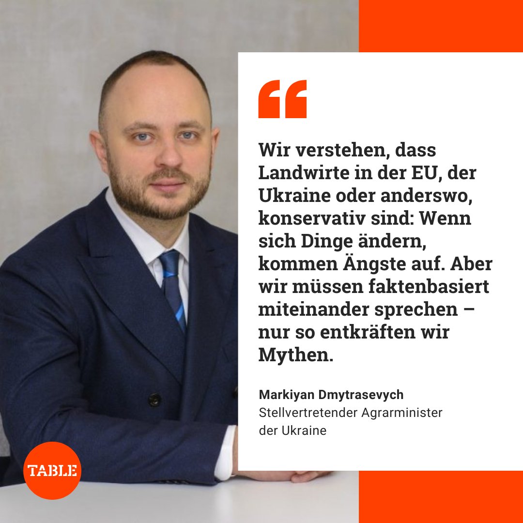Table.Briefings (@tablebriefings) on Twitter photo Die Sorge europäischer Landwirte, nach einem EU-Beitritt der Ukraine vom Markt verdrängt zu werden, hält der ukrainische Vize-Agrarminister Markiyan Dmytrasevych für unbegründet.
Welche Rolle Moskau spielt, erzählt er <a href="/dahm_julia/">Julia Dahm</a> im Interview 👉 go.table.media/SsD4n Die Sorge europäischer Landwirte, nach einem EU-Beitritt der Ukraine vom Markt verdrängt zu werden, hält der ukrainische Vize-Agrarminister Markiyan Dmytrasevych für unbegründet.
Welche Rolle Moskau spielt, erzählt er <a href="/dahm_julia/">Julia Dahm</a> im Interview 👉 go.table.media/SsD4n