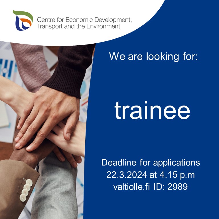 Northern Ostrobothnia Centre for Economic Development, Transport and the Environment (ELY Centre) is seeking an international trainee for the summer of 2024. Deadline for applications: 22.3.2024 at 4.15 p.m ➡️ valtiolle.fi/en/jobs/traine…
