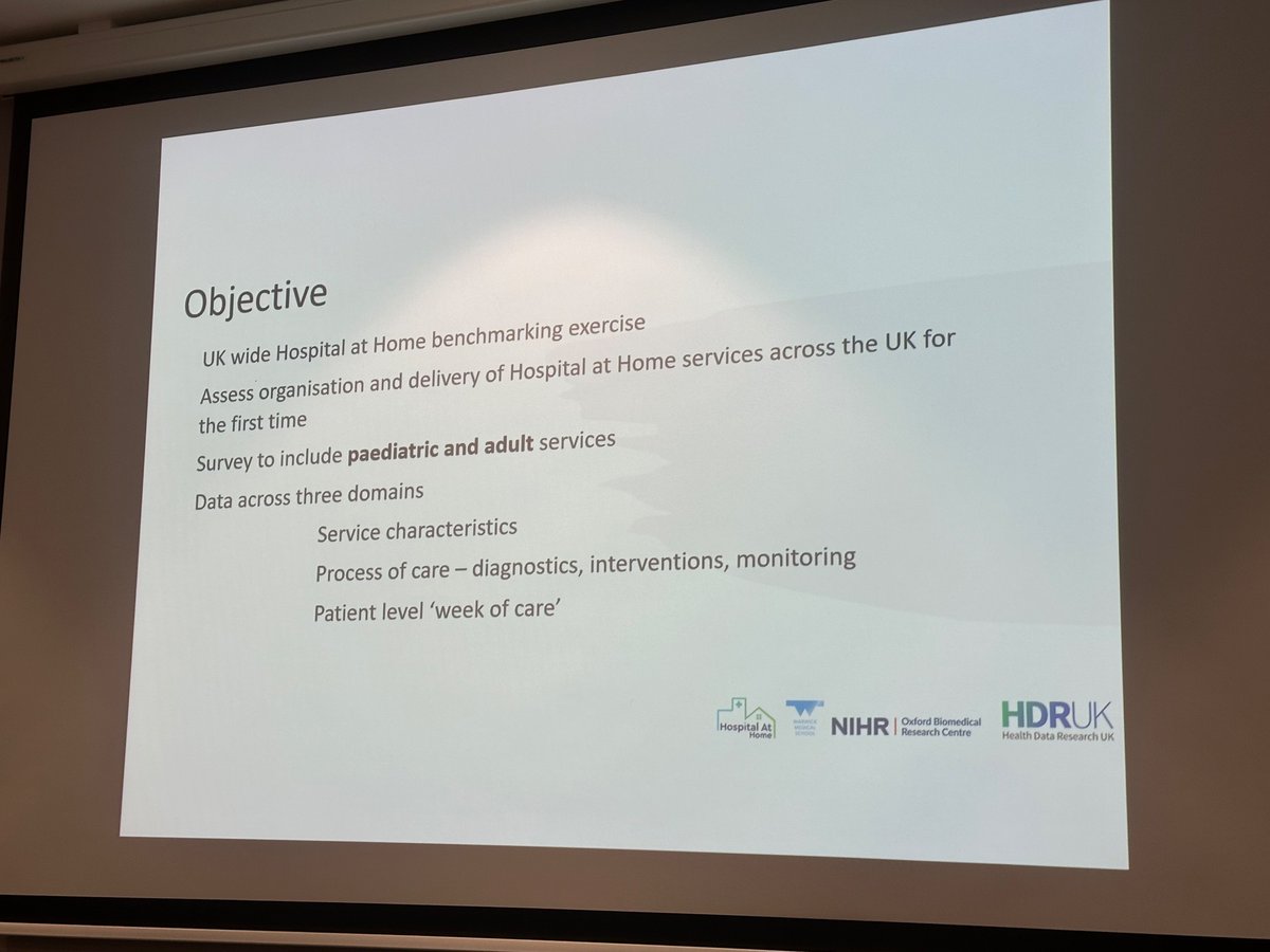 Research session kicks off with Dr Ben Gooch looking at Benchmarking in H@H First ever UK wide benchmarking study for hospital at home services #UKHaHConf24