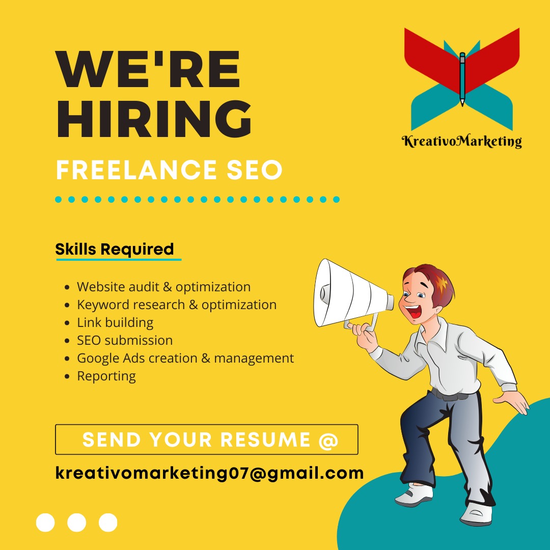 kreativoMarketing (@kreativom) on Twitter photo We are looking for freelance #SEO services. Along with website analysis with optimization, link building, and reporting. If you think you have the knack for it. Send us your resume. #freelanceseo #freelance #seo
Send us your profile on info@kreativomarketings.com We are looking for freelance #SEO services. Along with website analysis with optimization, link building, and reporting. If you think you have the knack for it. Send us your resume. #freelanceseo #freelance #seo
Send us your profile on info@kreativomarketings.com