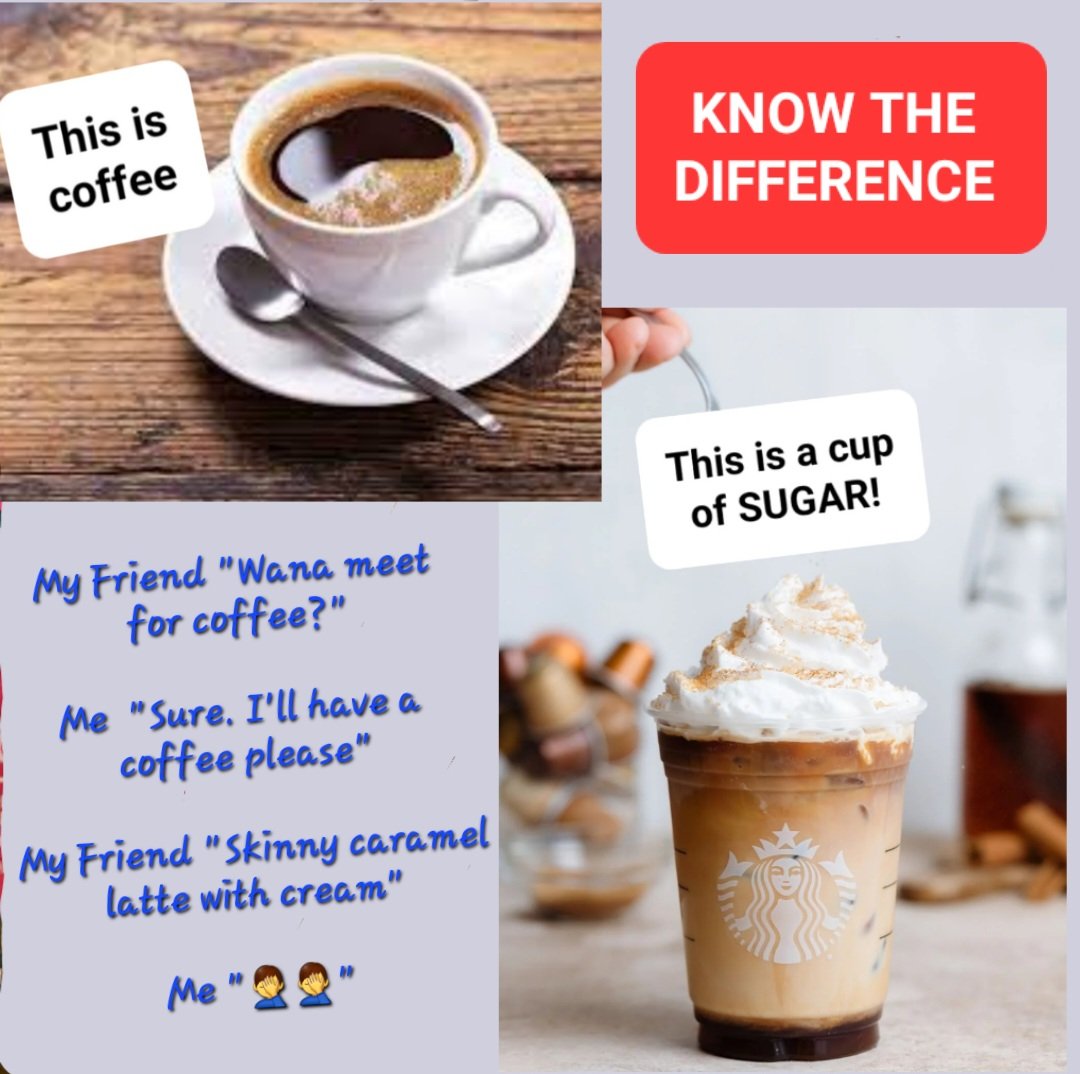 Reducing your sugar, means omitting things which include sugars, like Skinny 'milks', whipped spray cream & types of syrup flavourings! Go for a coffee, fine, but don't kid yourself it's coffee, when it's a cup full of sugar! #sugar #food #nutrition #addiction #health #coffee
