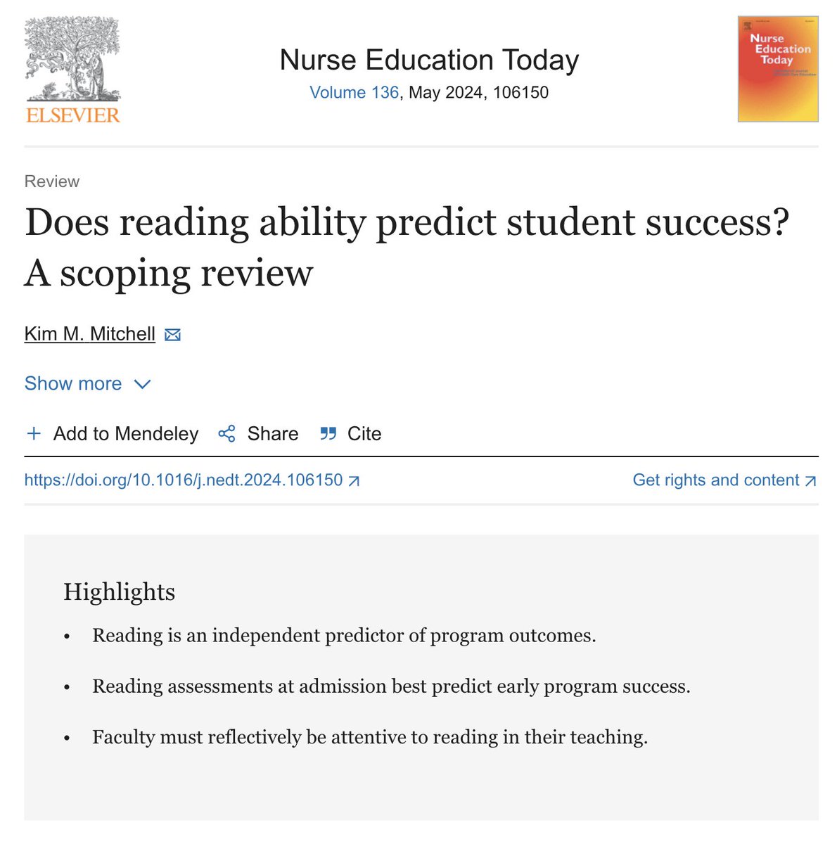 Please view my new paper a scoping review of the impact of reading on student success in. The short answer is YES! it does. <a href="/NurseEducToday/">Nurse Educ Today Jnl</a> authors.elsevier.com/a/1ij9fxHa5cjrP