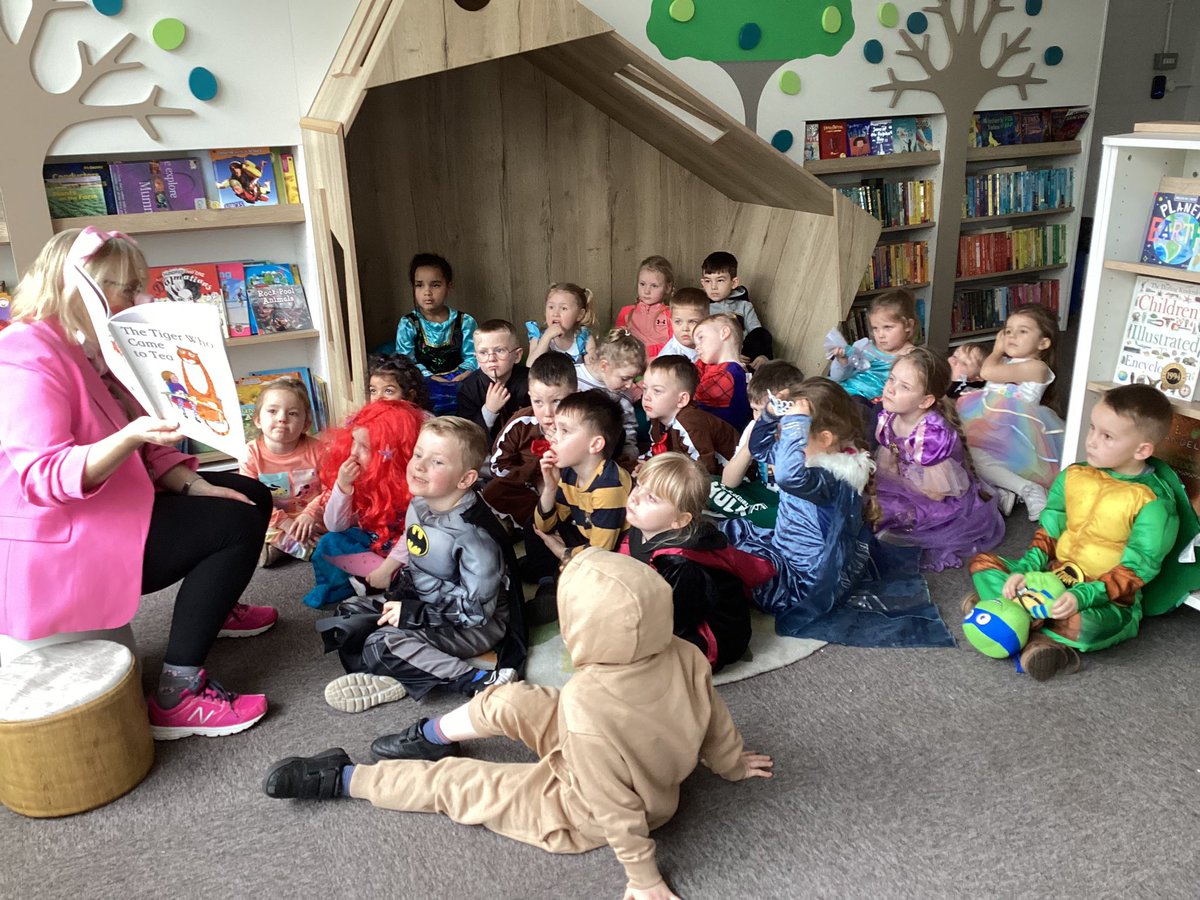 InceCEPrimary's tweet photo. Reception A enjoyed listening to Mrs Hughes favourite story - The Tiger Who Came To Tea #WorldBookDay2024 #readingforpleasure https://t.co/uWgCaYknA8