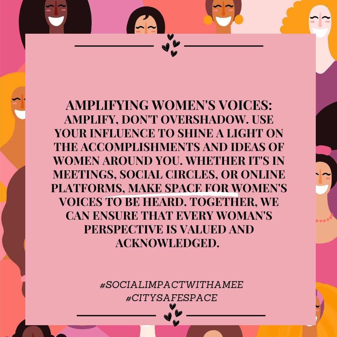 As we commemorate IWD, let's recognize the influence each of us holds in shaping a more inclusive, equitable world.Through everyday actions, we can collectively invest in women & accelerate progress. Here's to the power to make a difference. #SocialImpactWithAmee #CitySafeSpace