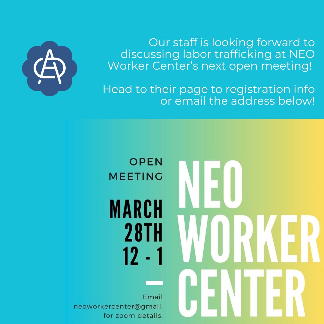 We're excited to spend some time with our pals at Northeast Ohio Worker Center to chat about labor trafficking. 

You can  email neoworkercenter@gmail.com for registration info!

#endhumantrafficking #endtrafficking #humantrafficking #labortrafficking #laborrights=