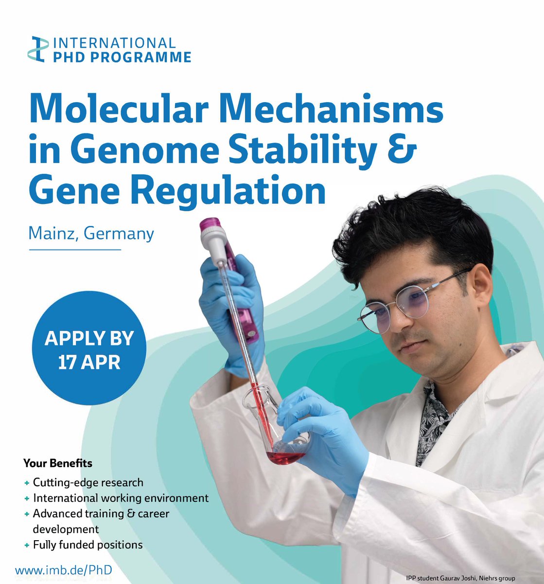 imbmainz's tweet image. The International #PhDprogramme @IPPMainz is recruiting! 📢 You are interested in molecular topics like #DNArepair, #StructuralBiology or in biomedical topics like #immunology or #neurodegeneration? 
Then apply to one of our open calls by 17 April 
➡️imb.de/phd