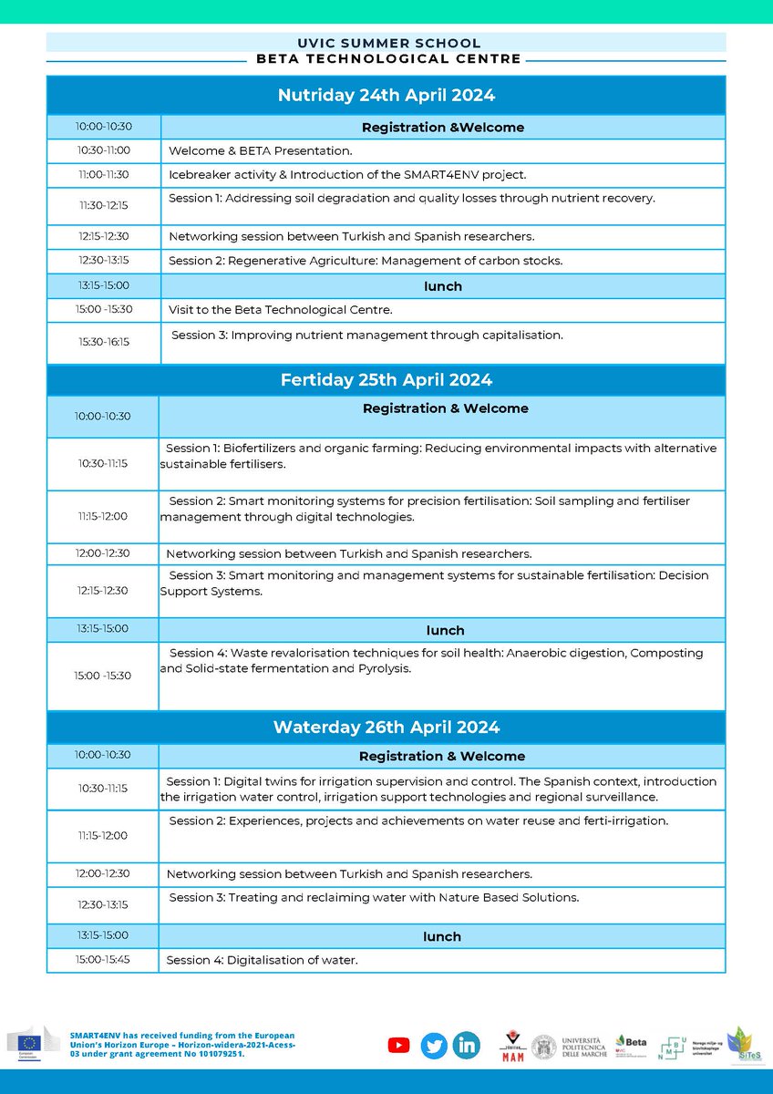 📣 Register now for the 2nd <a href="/EnvSmart4/">Smart4env</a> Summer School! 

▶️ "Strategies for adapting to and mitigating the effects of climate change in the agricultural sector".

➕ More information and registration:
betatechcenter.com/agenda/smart4e…