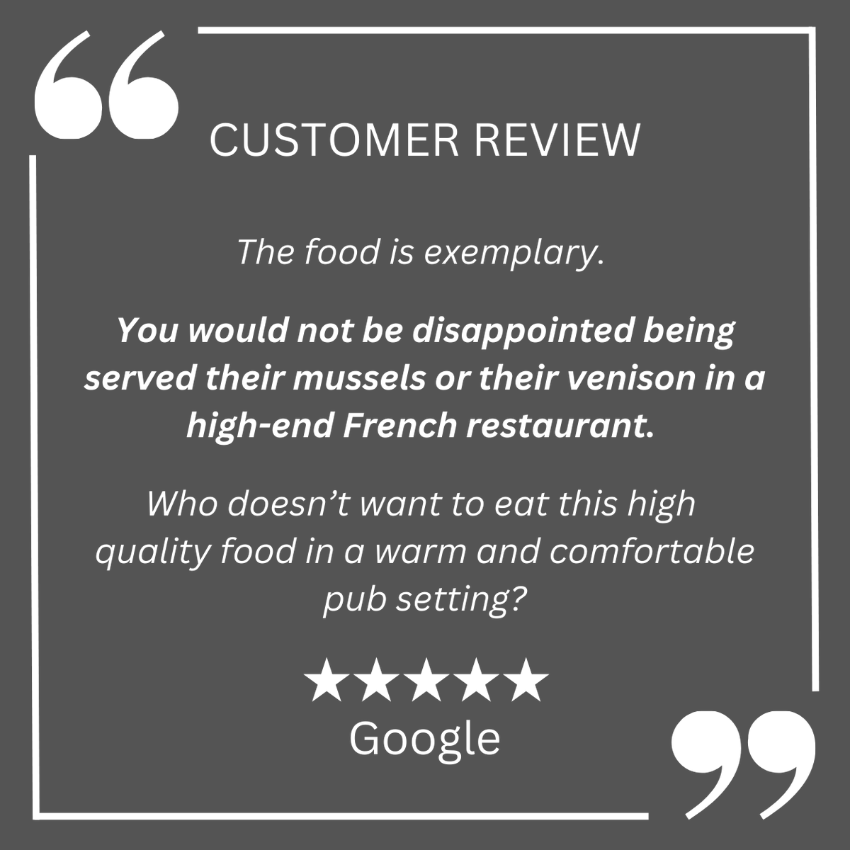 Another ⭐⭐⭐⭐⭐ customer review! 

📣 "You would not be disappointed being served their mussels or their venison in a high-end French restaurant" 📣

#customerreview #fivestarreview #googlereview #thestar #thestarpub #thestarhighgate #thestarpubhighgate #pubsofinstagram