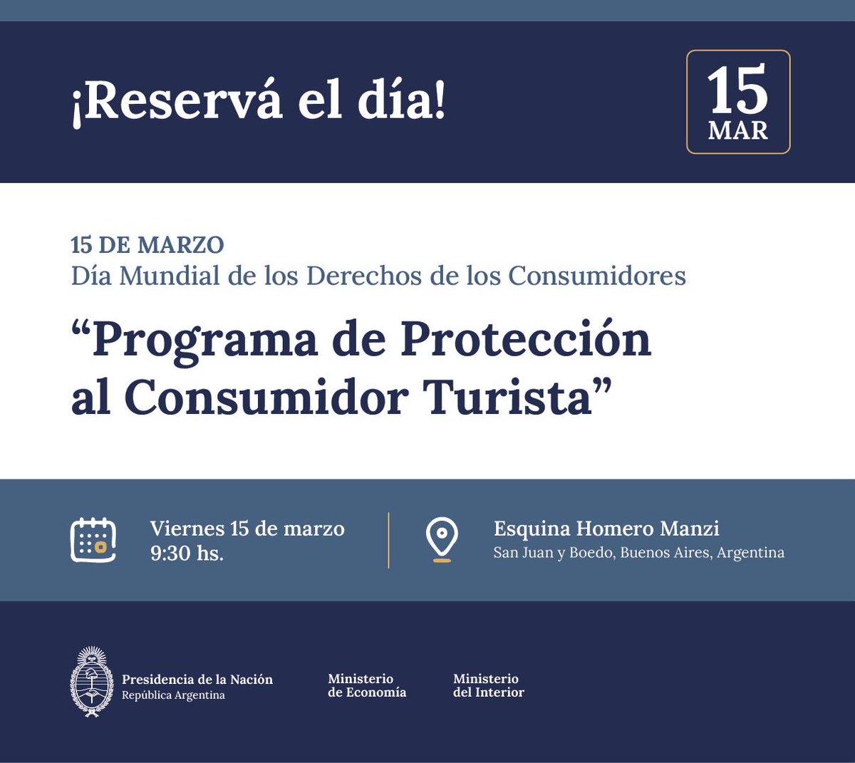 FernandoBlancoMuiño on X: "El viernes 15 vamos a presentar el "Programa de  Protección al Consumidor Turista", en el marco del Día Mundial de los  Derechos de los Consumidores. Lo haremos junto al