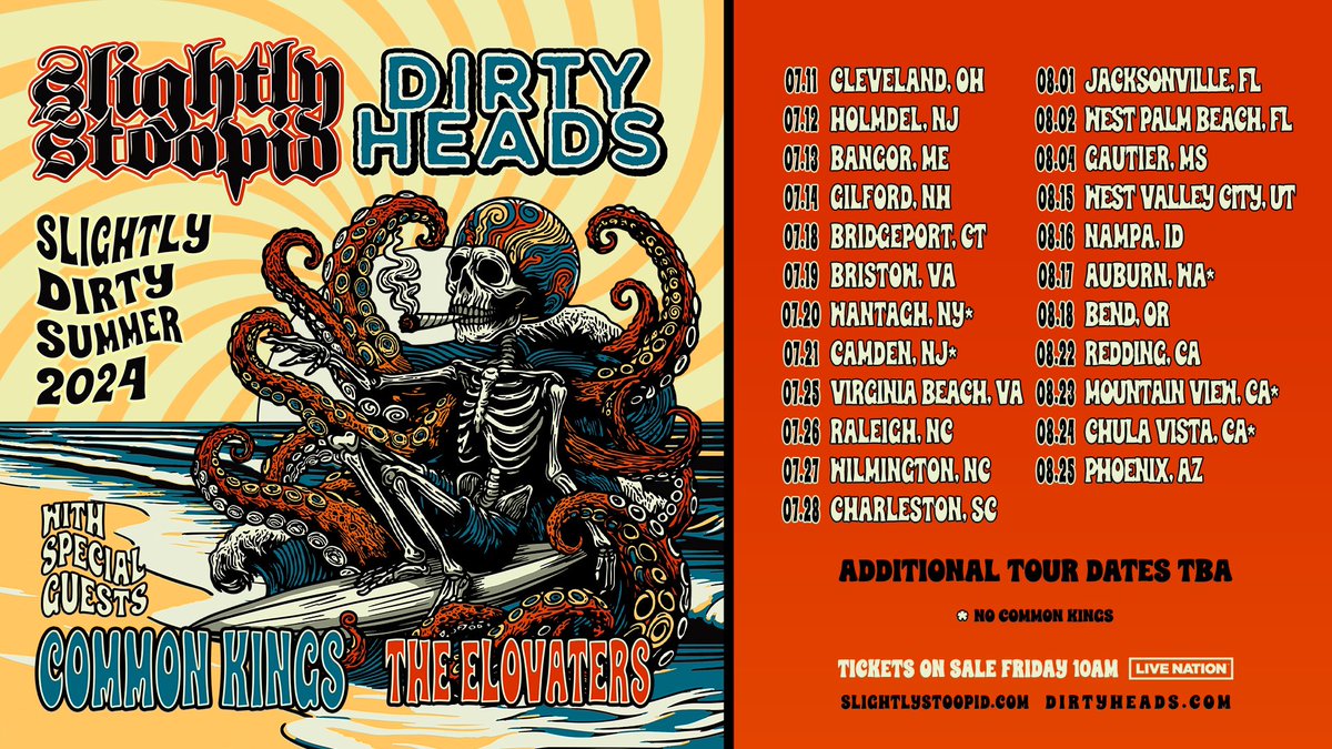 Final day for the SLIGHTLY DIRTY presale 🎫 use code OCEANBEACH to unlock the best seats in the house + VIP Packages. Also, limited $20 (+ fees) Early Bird Tickets still remain for some shows. Presale ends tonight at 10pm local time. SlightlyStoopid.com #SlightlyDirty2024