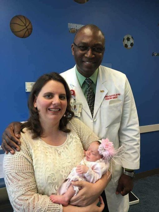 Sachinettiyil's tweet photo. A few years ago, at a hospital in Texas, Nigerian physician Dr. Oluyinka Olutoye performed a remarkable surgery on a baby girl who was just 23 weeks old. He successfully removed a tumor from her tiny body after taking her out of her mother's womb. Following the surgery, he carefully placed the baby back into the mother's womb. Remarkably, the baby was delivered healthy and naturally at 36 weeks gestation.

Source: People