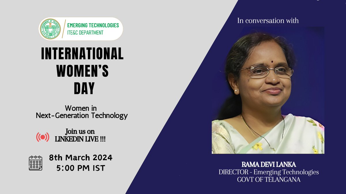 ⭐️On International Women's Day join in conversation with @RamaDevi_Lanka at our #LinkedInLive, facilitating insightful discussion on women's advancement in technology with leading women in these fields 🛰️ SpaceTech💻AI⛓️Blockchain🤖Robotics 👥 @jayesh_ranjan