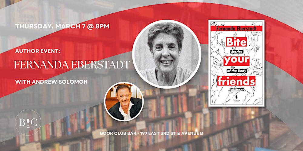 Fernanda Eberstadt will be in conversation with Andrew Solomon, tonight at 8pm at Book Club Bar. RSVP here! eventbrite.com/e/author-event…