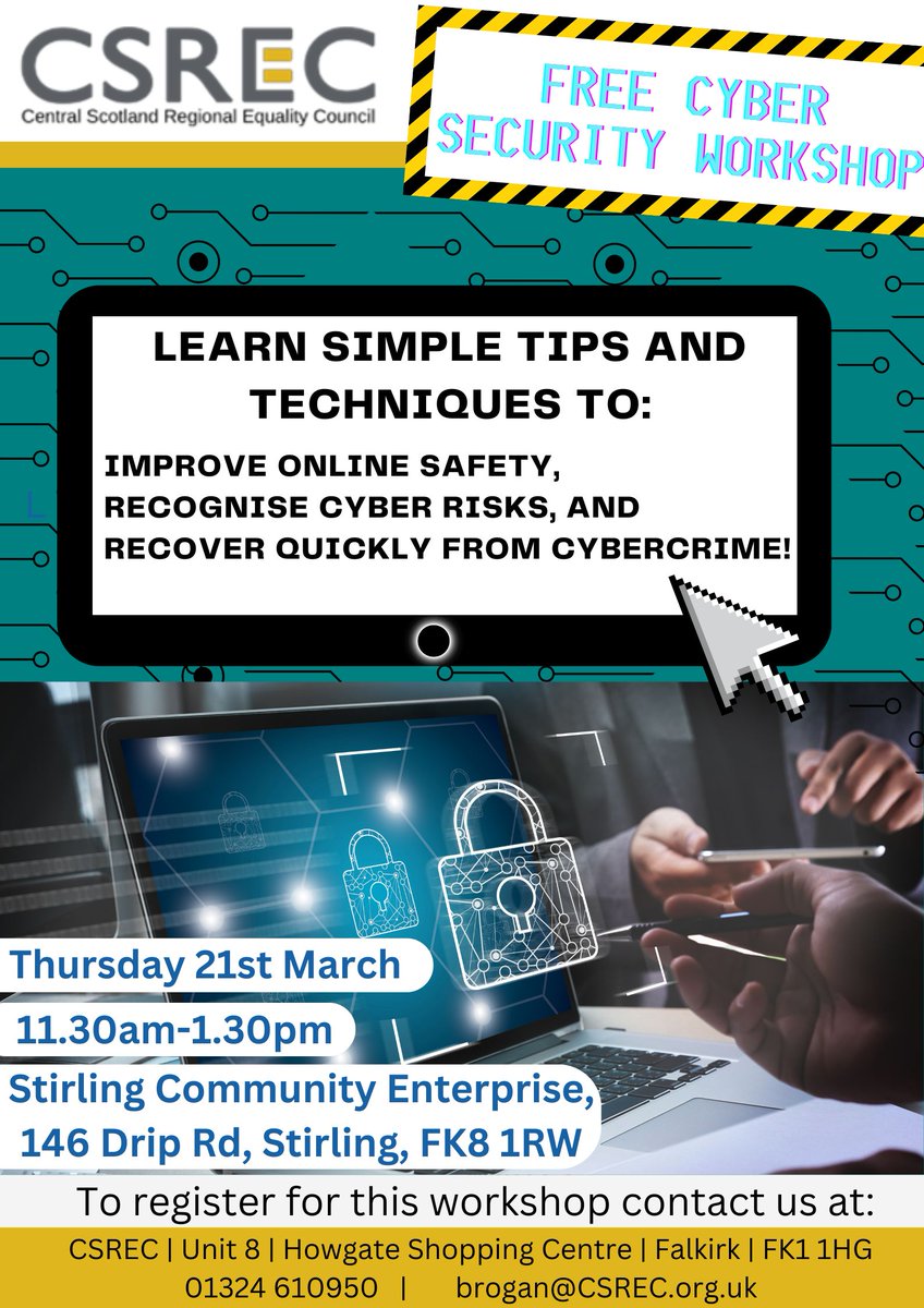 🔐Free Cyber Security Workshops Come along to learn how to improve your online safety, recognise cyber risks and how to quickly recover from cybercrime. 19 March 11.30am-1.30pm: eventbrite.co.uk/e/857986880857… 21 March 11.30am-1.30pm: eventbrite.co.uk/e/857998936917…