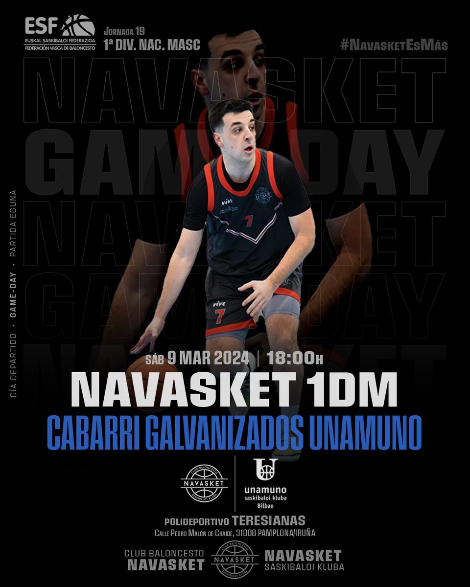 Kaixo <a href="/Unamuno_Saski/">Unamuno Saskibaloi Kluba</a> 👋!!

Este sábado nos vemos en nuestra casa.
Os esperamos.

#1aMASC #PartidosNVT #Navasket #NVT
