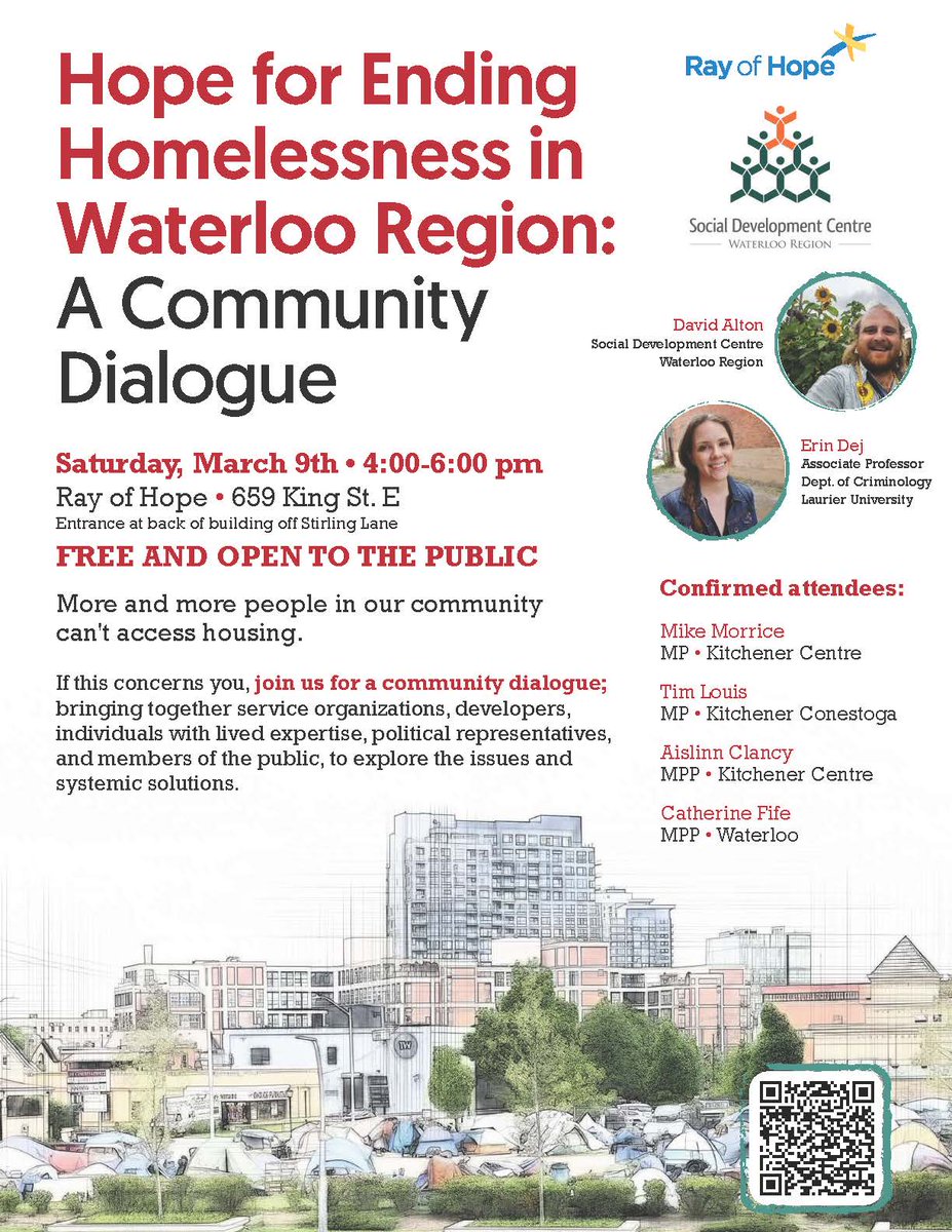 Hope for Ending Homelessness in Waterloo Region: A Community Dialogue Come build community and advocate for your vision of housing in Waterloo Region. Join MP Mike Morrice, MPP Aislinn Clancy and other community leaders. Register here: rb.gy/zezzp1