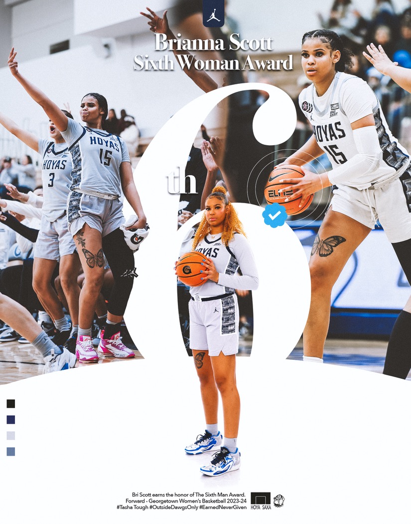 What an honor for Brianna Scott to be named the @bigeastwbb Sixth Woman of the Year!

#HoyaSaxa #EarnedNeverGiven #TashaTough #ActWithENGIE