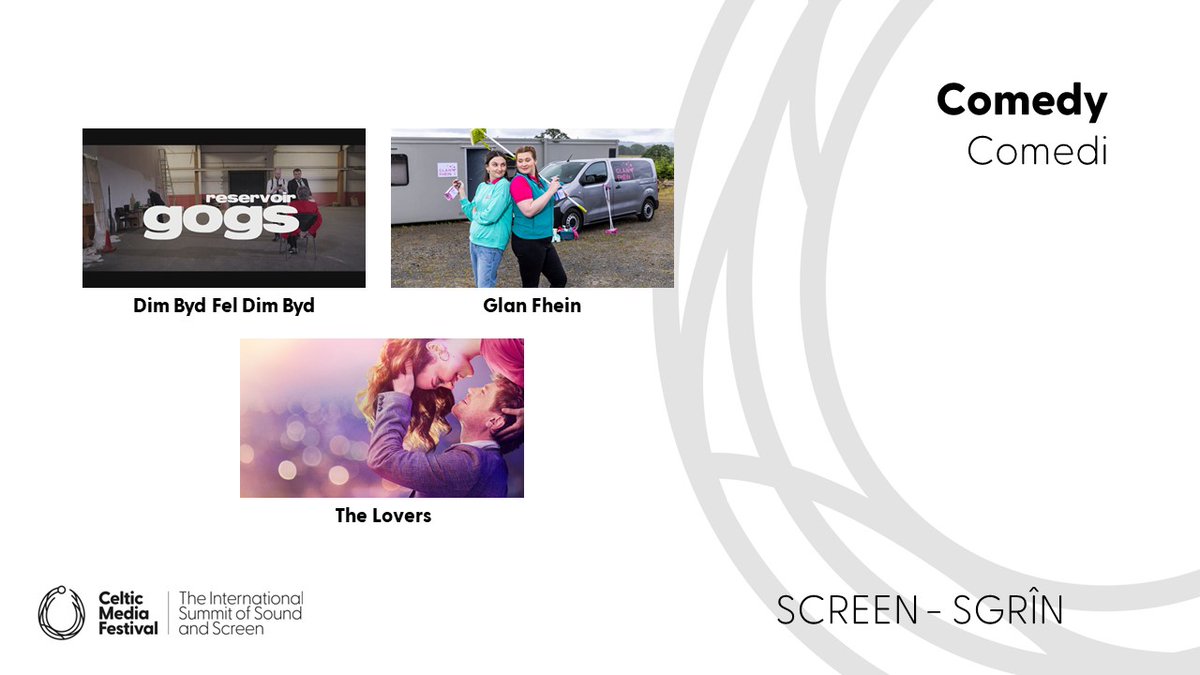 The nominees in the #Comedy category are ✨Dim Byd Fel Dim Byd @CwmniDa @S4C ✨Glan Fhein @BBCAlba @TheComedyUnit ✨The Lovers @SkyTV #CelticMedia #TorcAwards