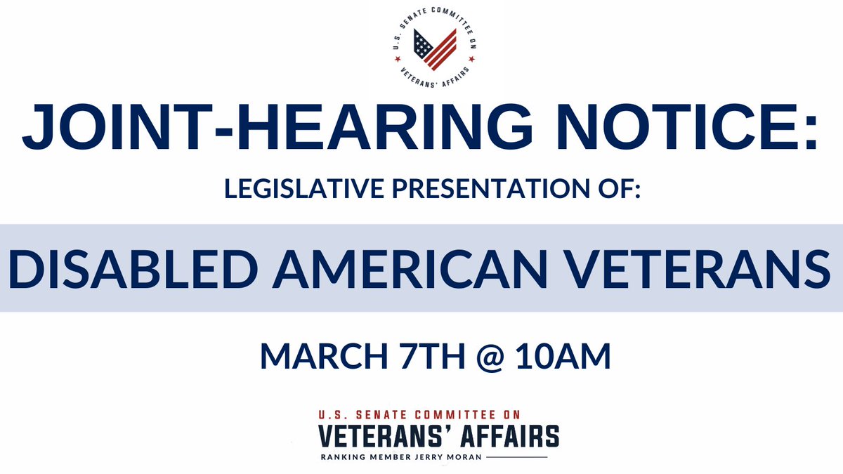 HAPPENING NOW: Senate and House VA Committees are hearing from @DAVHQ about their legislative priorities and how they can best support their 1 million veteran members who were injured or became ill as a result of their military service.   Watch live HERE: veterans.senate.gov