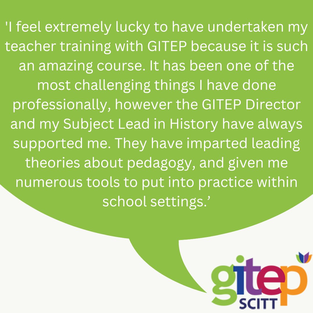 Fantastic feedback from Louise, one of our #history trainees. Find out more about our #teachertraining programme at gitep.org.uk